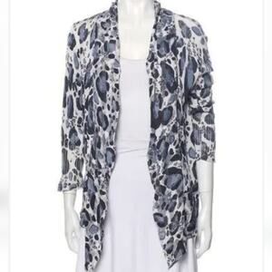 Alberto Makali Cardigan Womens Size M Blue Abstract Printed Open Front Sweater